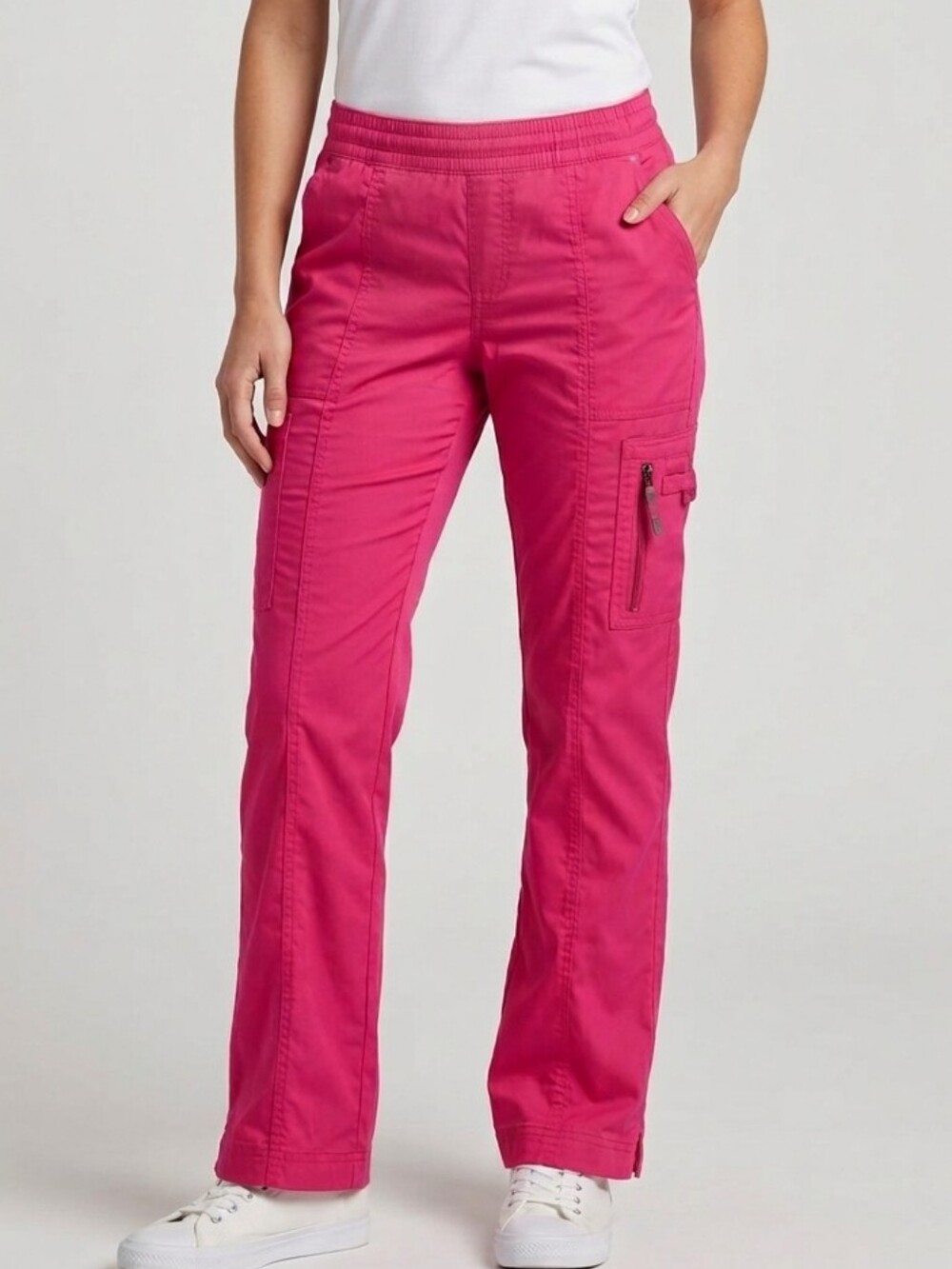 Beyond Scrubs Hot Pink Cargo Scrub Pants Elastic Waist Drawstring Size S